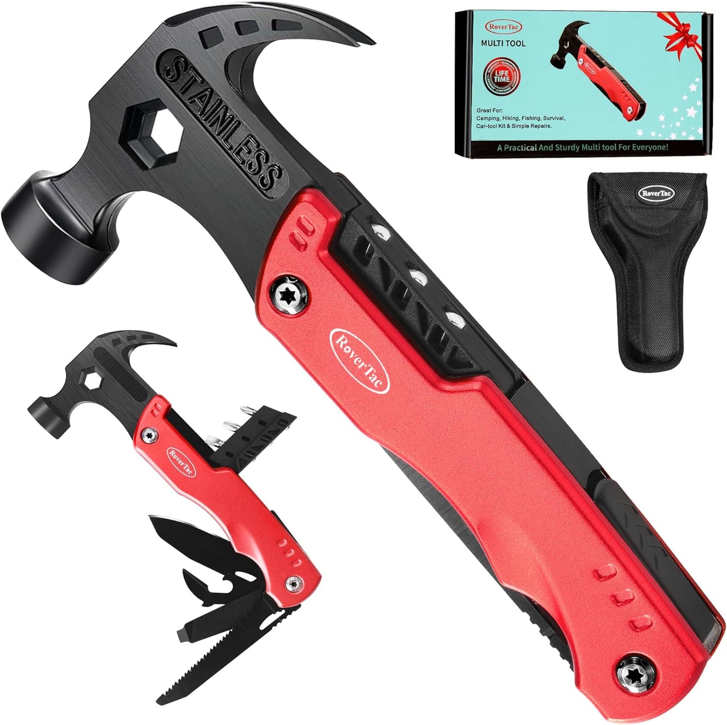 RoverTac Gifts for Dad from Daughter Son Wife, Unique Fathers Day Birthday Gifts Ideas for Dad Husband Men Him, Cool Gadgets for Mens Gifts, 12-in-1 Multitool Hammer Camping Survival Gear