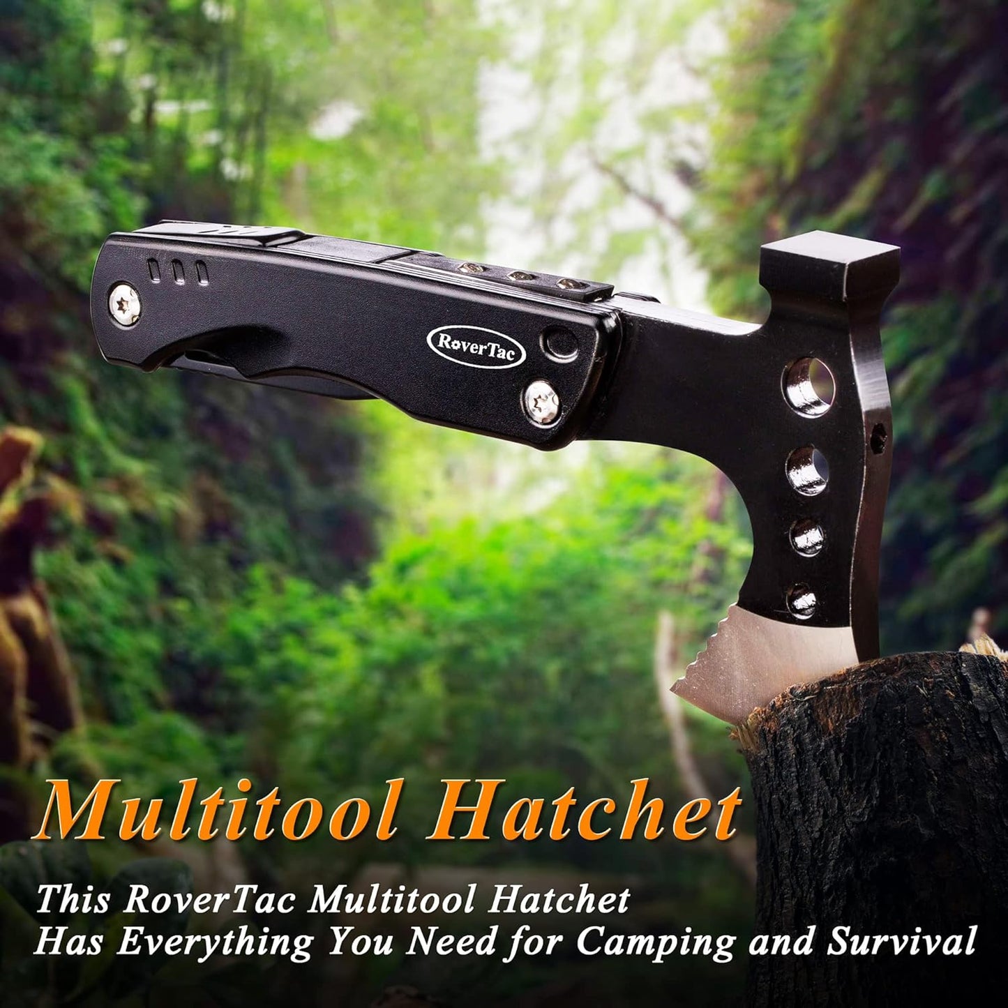 RoverTac Multi Tool Camping Axe Hatchet 11-in-1 Multitool Camping Gear Survival Tool with Axe Knife Hammer Saw Bottle Can Opener Screwdrivers Nylon Sheath Gifts for Men Perfect Camping Hiking Survival