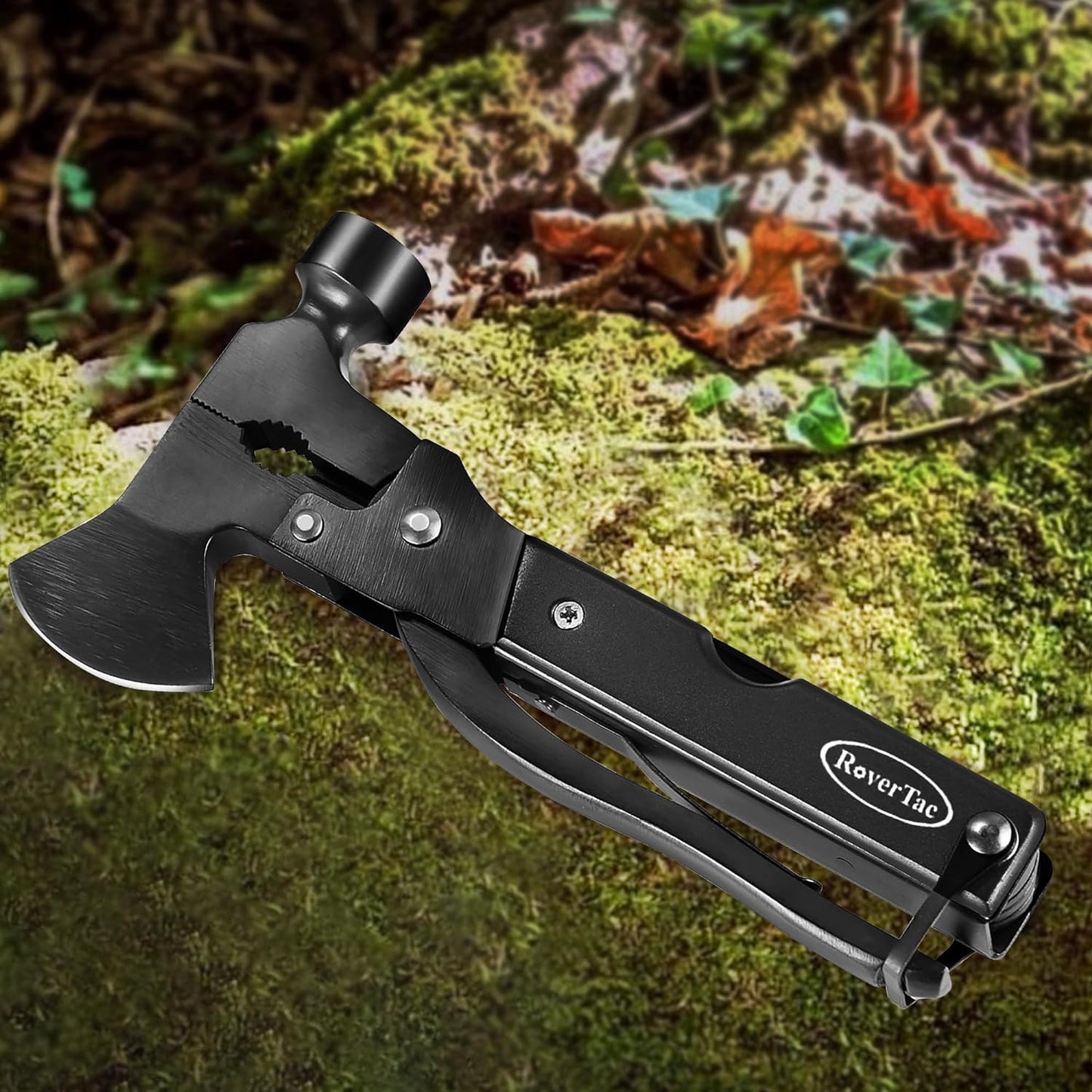 RoverTac Multitool Axe Camping Survival Gear Christmas Gifts for Men Dad Him 14-in-1 Multi Tool Knife Hammer Pliers Saw Screwdrivers Bottle Can Opener Nylon Sheath Perfect for Camping Hiking Survival