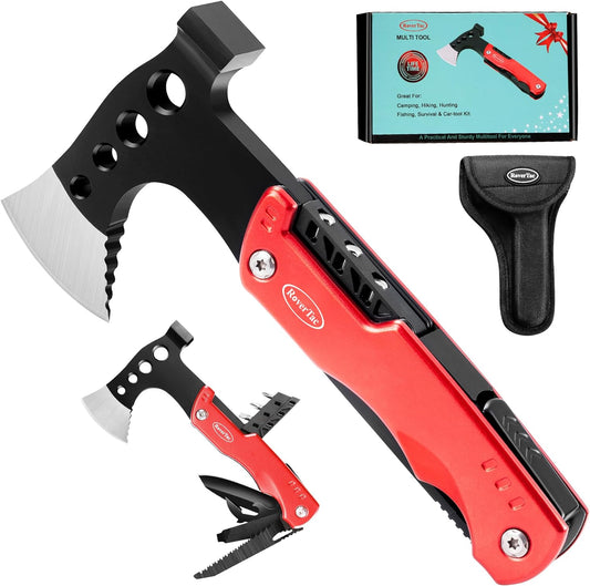 RoverTac Camping Multitool Gifts for Men Dad Husband Boyfriend 11-in-1 Multi-Tool Axe Knife Hammer Saw File Can & Bottle Opener 4 Screwdrivers Perfect for Camping Survival Hiking Fishing