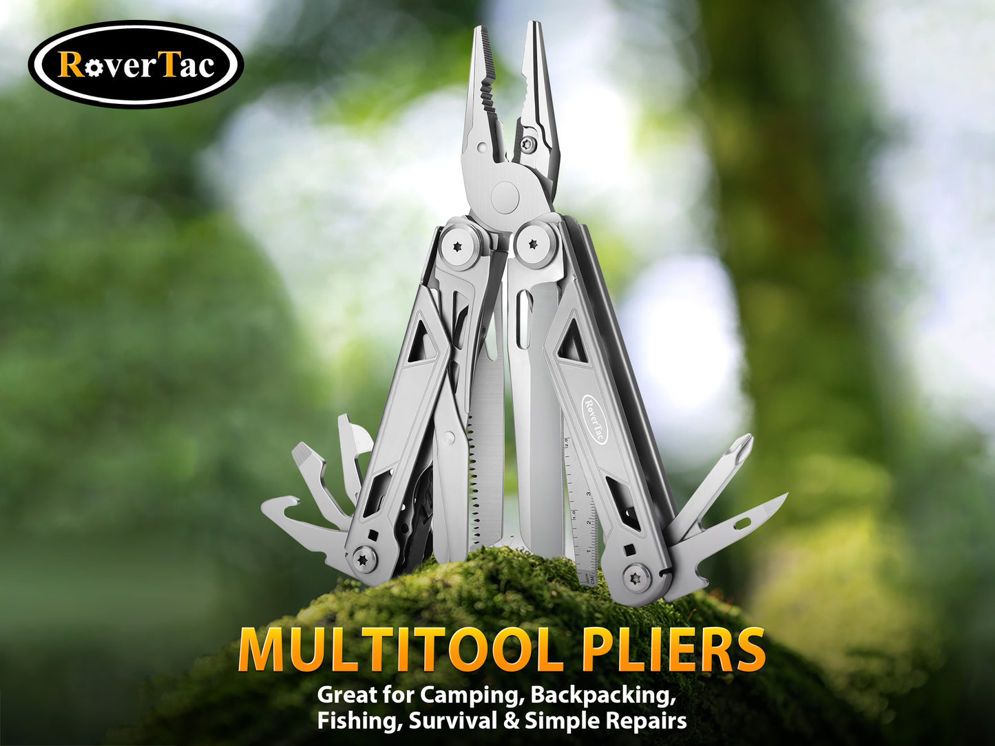 RoverTac Multi Tool Pocket Knife  Tactical Camping Survival Knife Gifts for Men Dad Husband 16 in 1  Multitool Pliers Scissors Saw Corkscrew Bottle Opener Screwdrivers