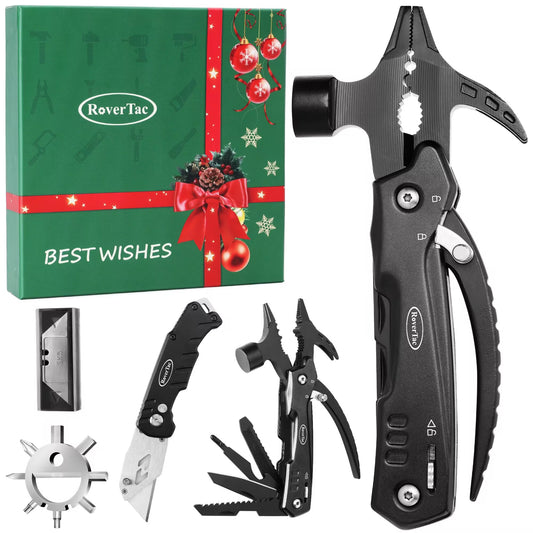 RoverTac Tool Set for Mens Gifts, Christmas Gifts for Men Women Dad Husband, Birthday Gifts, Christmas Stocking Stuffers for Men, 12 in 1 Multitool Hammer Box Cutter Snowflake, Christmas Gifts for Men