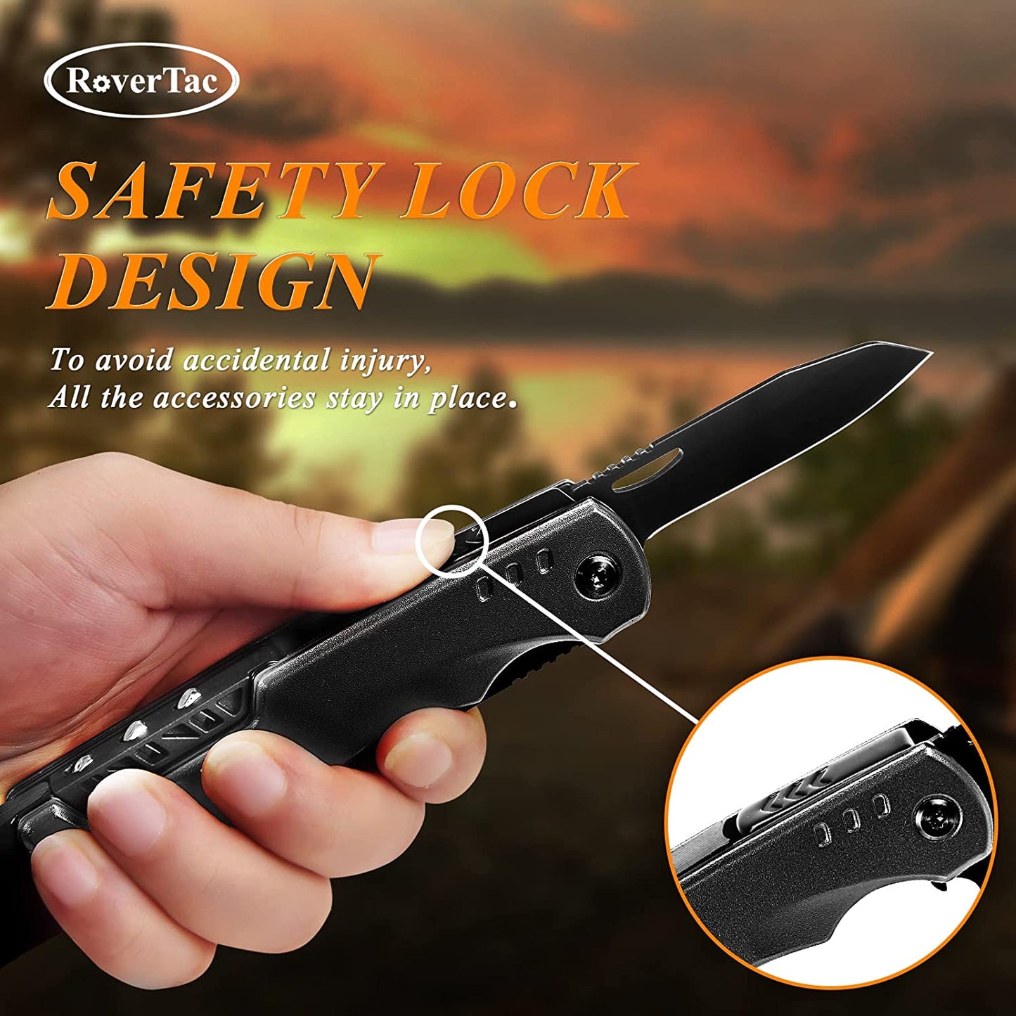 RoverTac Multi Tool Camping Axe Hatchet 11-in-1 Multitool Camping Gear Survival Tool with Axe Knife Hammer Saw Bottle Can Opener Screwdrivers Nylon Sheath Gifts for Men Perfect Camping Hiking Survival