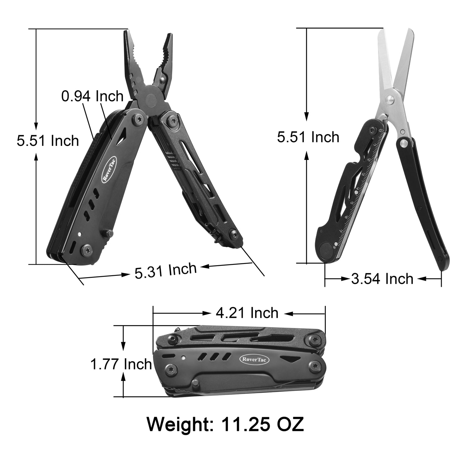 RoverTac Multitool Knife Camping Survival Knife Unique Gifts for Men Dad Husband 18 in 1 Multitools Knife Pliers Scissors Saw Corkscrew Bottle Opener 9-Pack Screwdrivers with Safety Lock Nylon Sheath