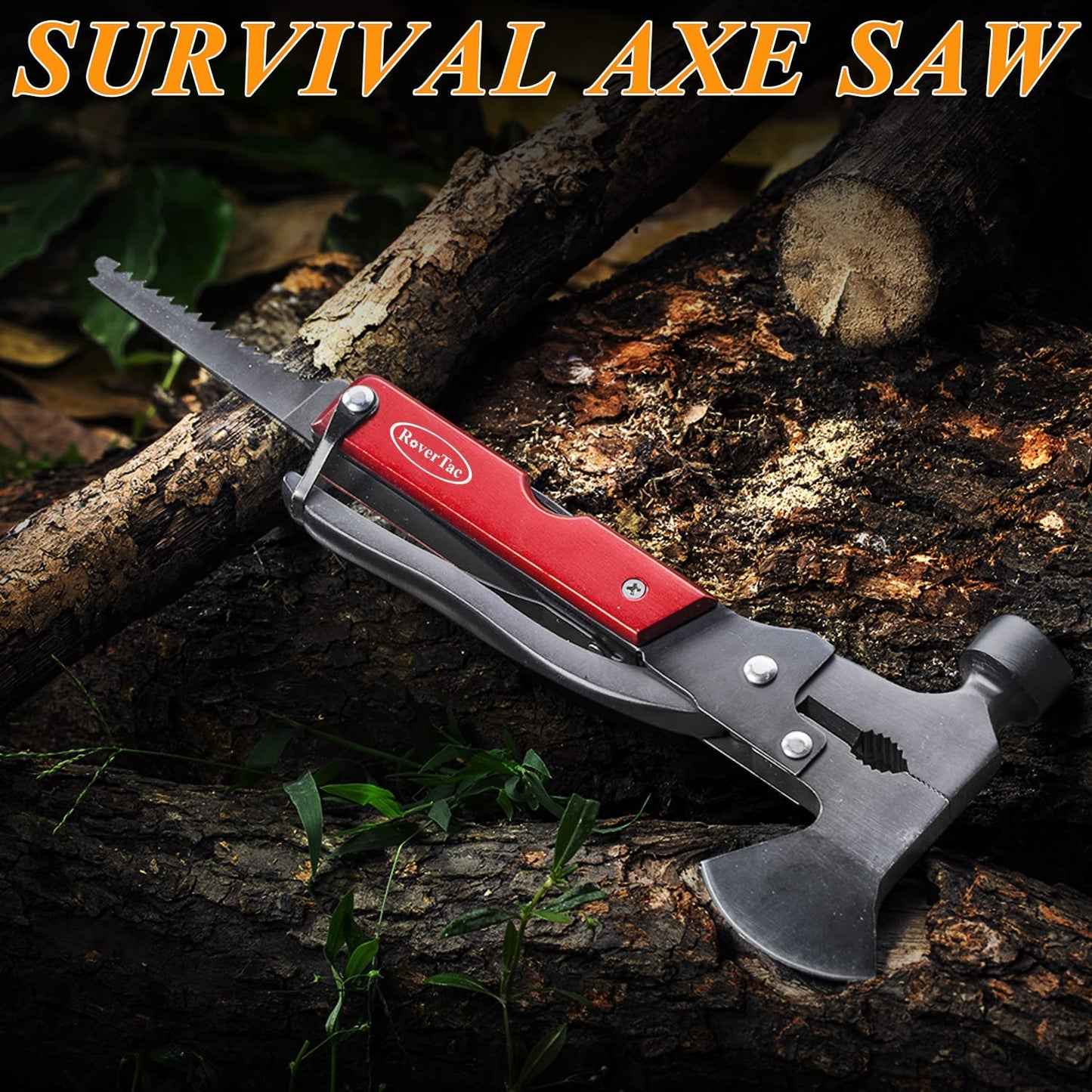 RoverTac Camping Essentials Multi Tool Axe Hatchet Survival Gear 14-in-1 Multitool Knife Hammer Pliers Saw Bottle Can Opener Screwdriver Multitool for Camping Hiking Survival Christmas Gifts for Men