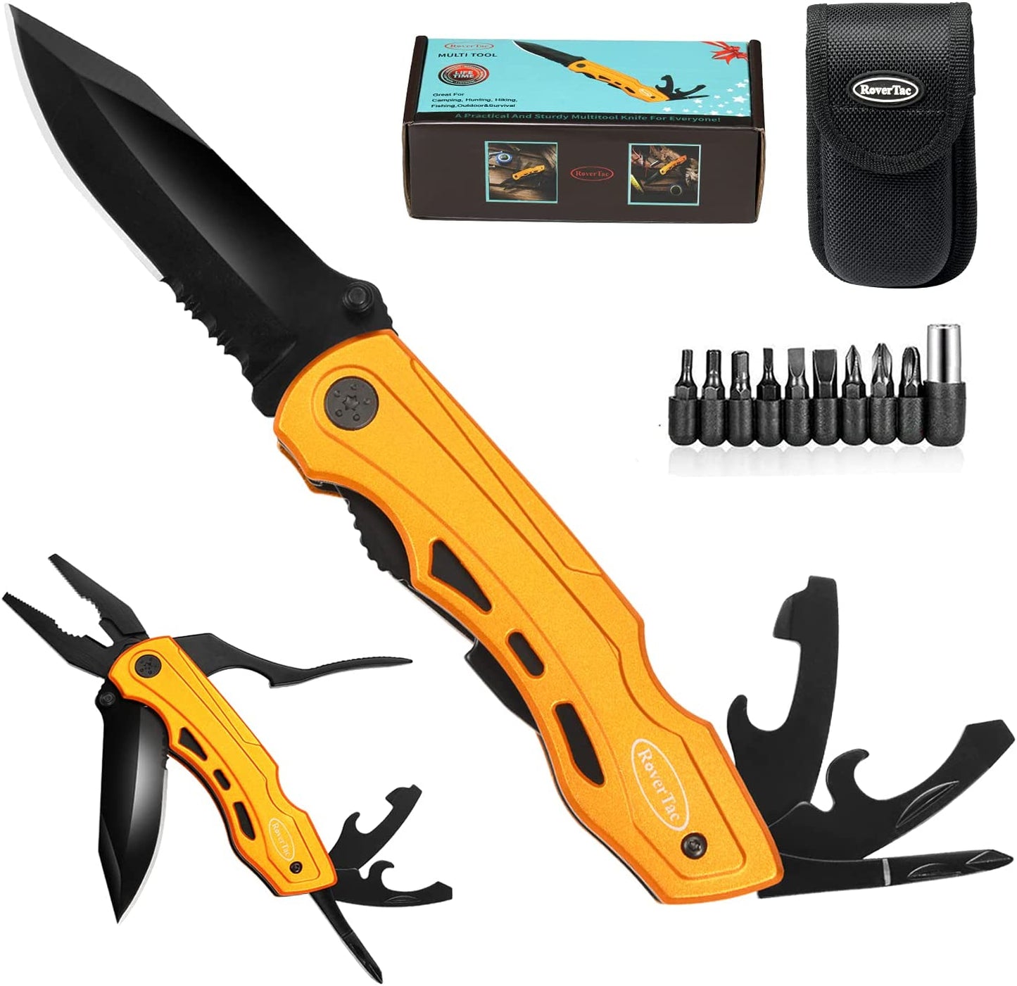 RoverTac Multitool Pocket Knife for Dad's Gifts, Gifts for Dad from Daughter Son Wife, Dad's Gifts for Birthday Christmas Father's Day, Stocking Stuffers for Dad, Cool Tools Gadgets Gifts for Dad