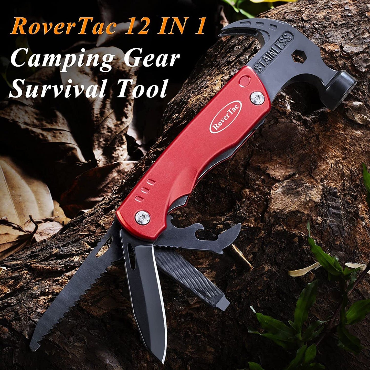 RoverTac Gifts for Dad from Daughter Son Wife, Unique Fathers Day Birthday Gifts Ideas for Dad Husband Men Him, Cool Gadgets for Mens Gifts, 12-in-1 Multitool Hammer Camping Survival Gear